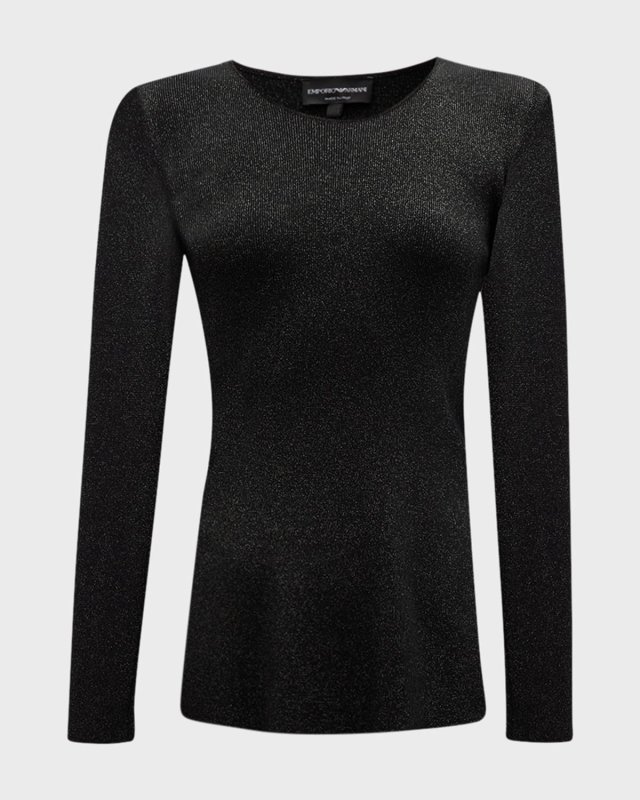 Side-Slit Scoop-Neck Shimmer Knit Blous